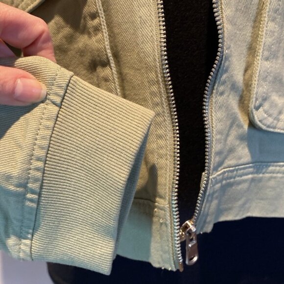Nicole Miller New York sage green 100% cotton cropped denim zip jacket size M - Picture 3 of 10